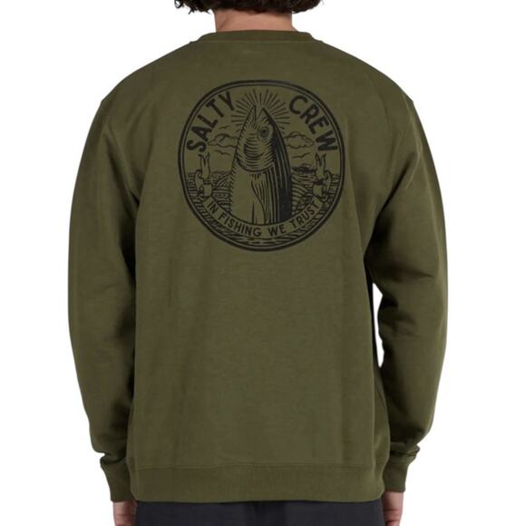 Salty Crew Men's Pullover Sweatshirt Sz S Olive Green In Fishing We Trust - Picture 1 of 8